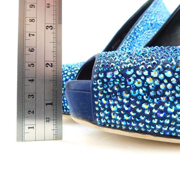 GUCCI Brilliant Blue Crystal Open Toe Heel Pumps 37.5 - Picture 11 of 11